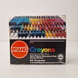 Vintage Prang 64 ct. Crayons USA Non‎ Toxic 1980's RETIRED COLORS (2 missing)
